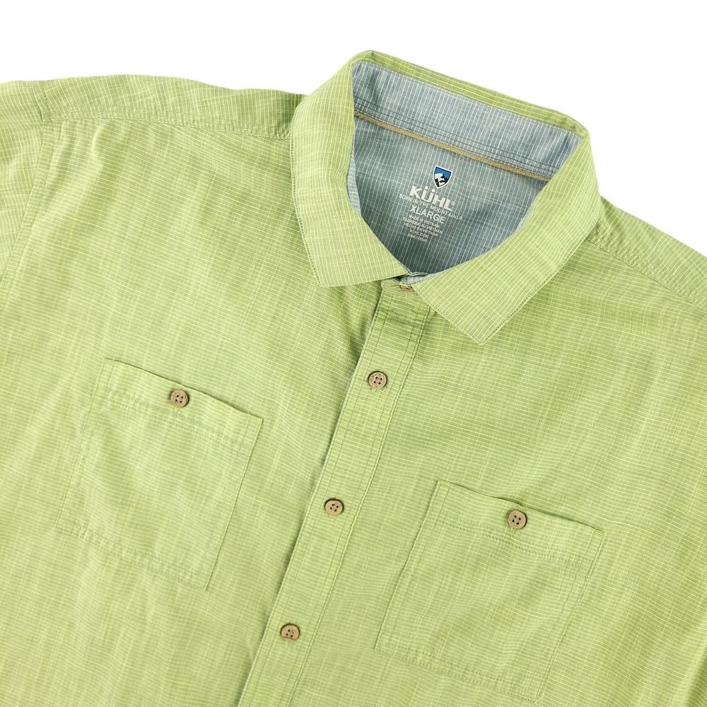 Kuhl Karib Shirt Mens XL Green Check Short Sleeve Button Up Outdoor Hiking